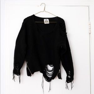 UNIF DISTRESSED BLACK SWEATER